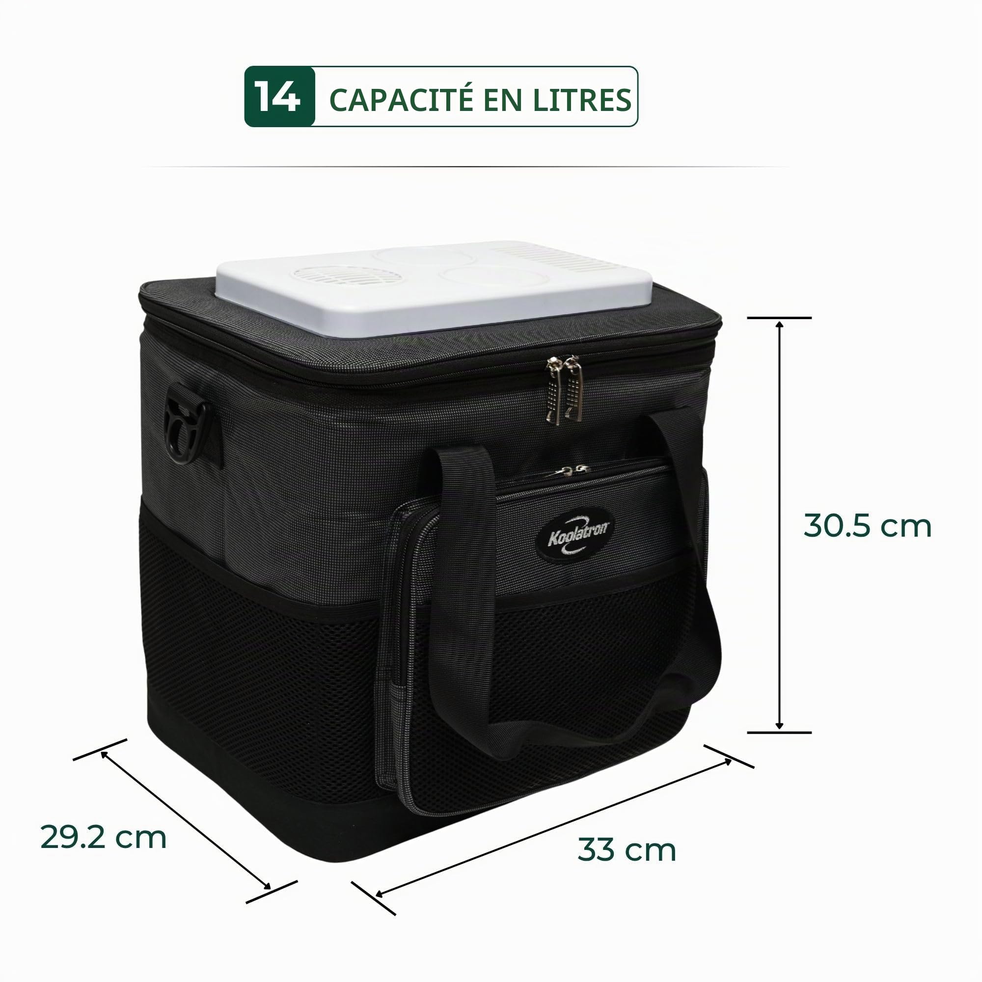 Koolatron Sac Isotherme 13L Glacière Électrique Glacière Portable 12V Mini Réfrigérateur Étanche Voiture Bandoulière Réglable Sacs Souples pour Déjeuner Boissons Camping