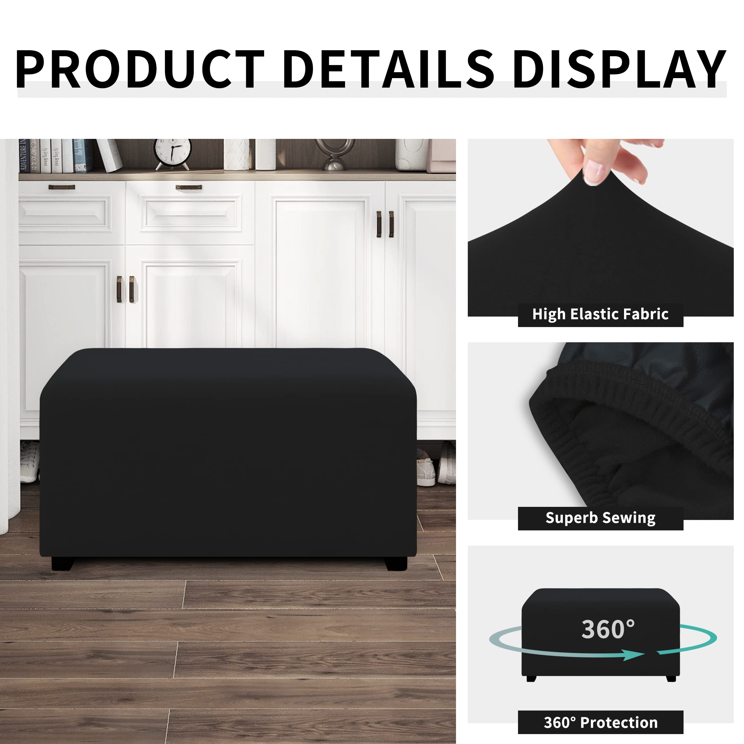 Easy-Going Funda otomana elástica 100% Impermeable Doble, Rectangular, Plegable, para Almacenamiento, Protector de Muebles, Funda Suave para Sala de Estar con Parte Inferior elástica (Grande, Negro)