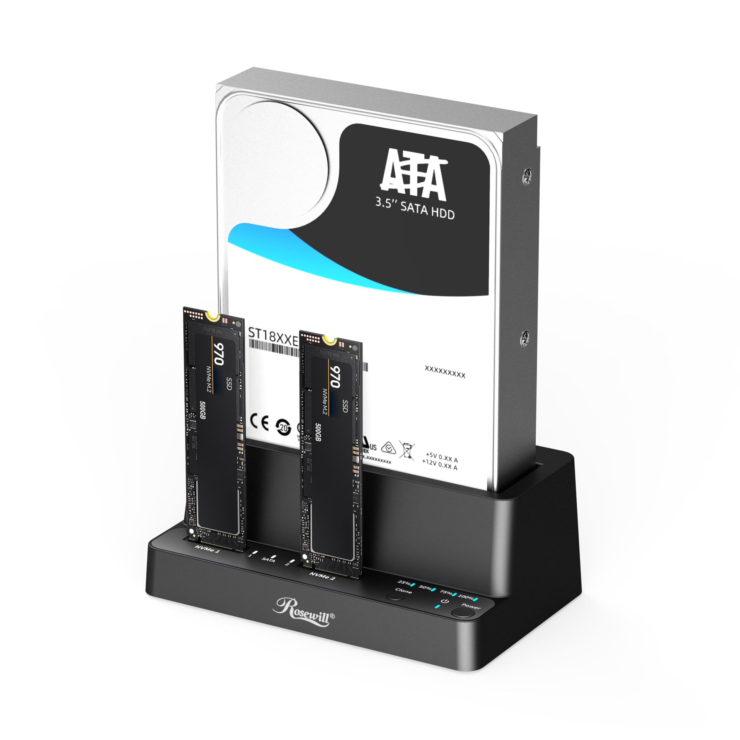 Photo 1 of Rosewill M.2 NVMe & SATA SSD / 2.5" & 3.5" HDD Hard Drive Cloner & Reader Docking Station, USB 3.2 Gen 2x1 10Gbps, Triple Bay, Offline Cloning, Tool-Free - RS-N2S-CL