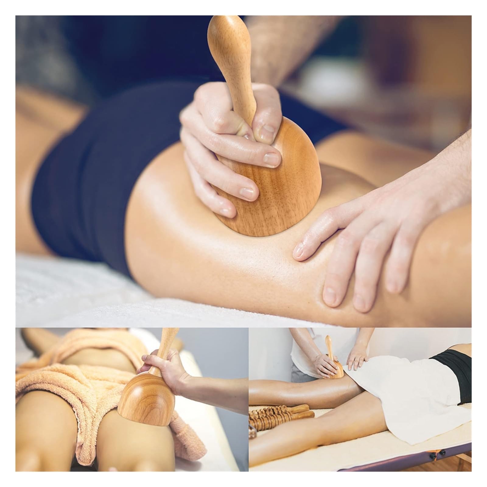 Herramientas de masaje anticelulítico para terapia de madera, rodillo masajeador de madera, taza Gua Sha, kit de meroterapia, drenaje linfático (estilo M)