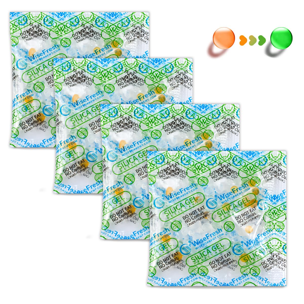 Wisesorb Silica Gel Packets, 3 Gram [1000Pcs ] Food Safe Desiccant Packs, Orange to Green Indicating- Moisture Absorbers for Storage