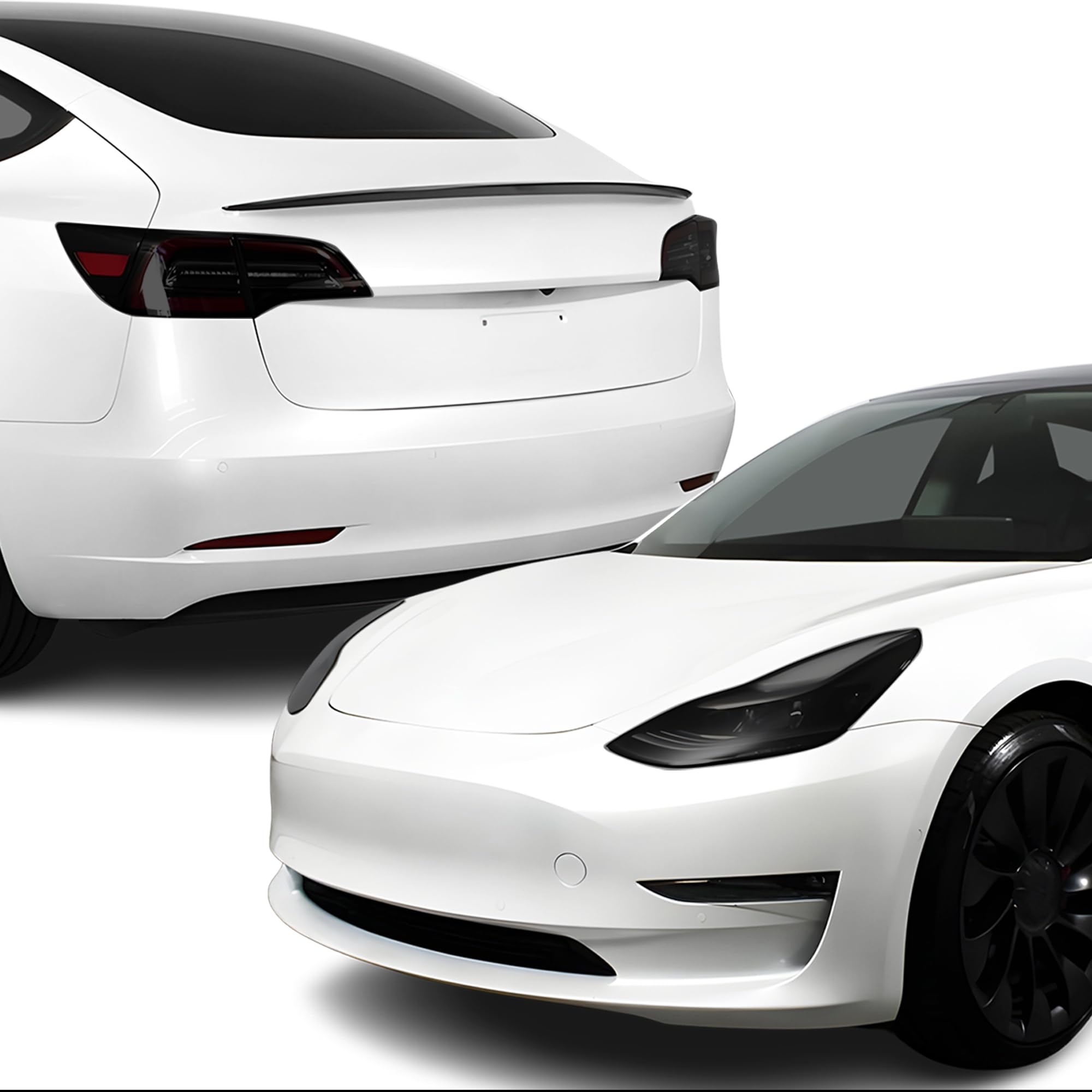 BOGAR TECH DESIGNS Taillight Headlights Smoke Tint PPF, Smokey Headlamp Cover, Tail Lamp Kit Car Accessories Compatible with Tesla Model 3 2017-2023, Dark Smoke