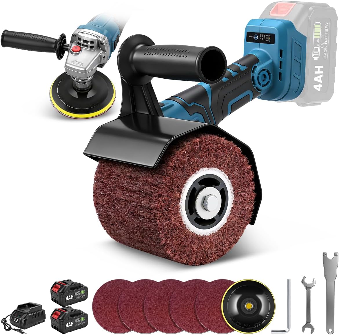 3IN1 Burnishing Polishing Machine & Buffer Polisher & Angle Grinder, 1200W Brushless Handheld Electric Metal Burnishing Machine with 2x4.0Ah Batteries, 3 Variable Speed, 9000RPM With Polishing Wheel