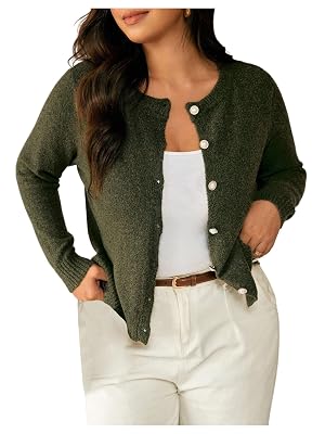 SHENHE Womens Plus Size Crew Neck Cardigan Sweater Button Up Long Sleeve Knitwear Tops