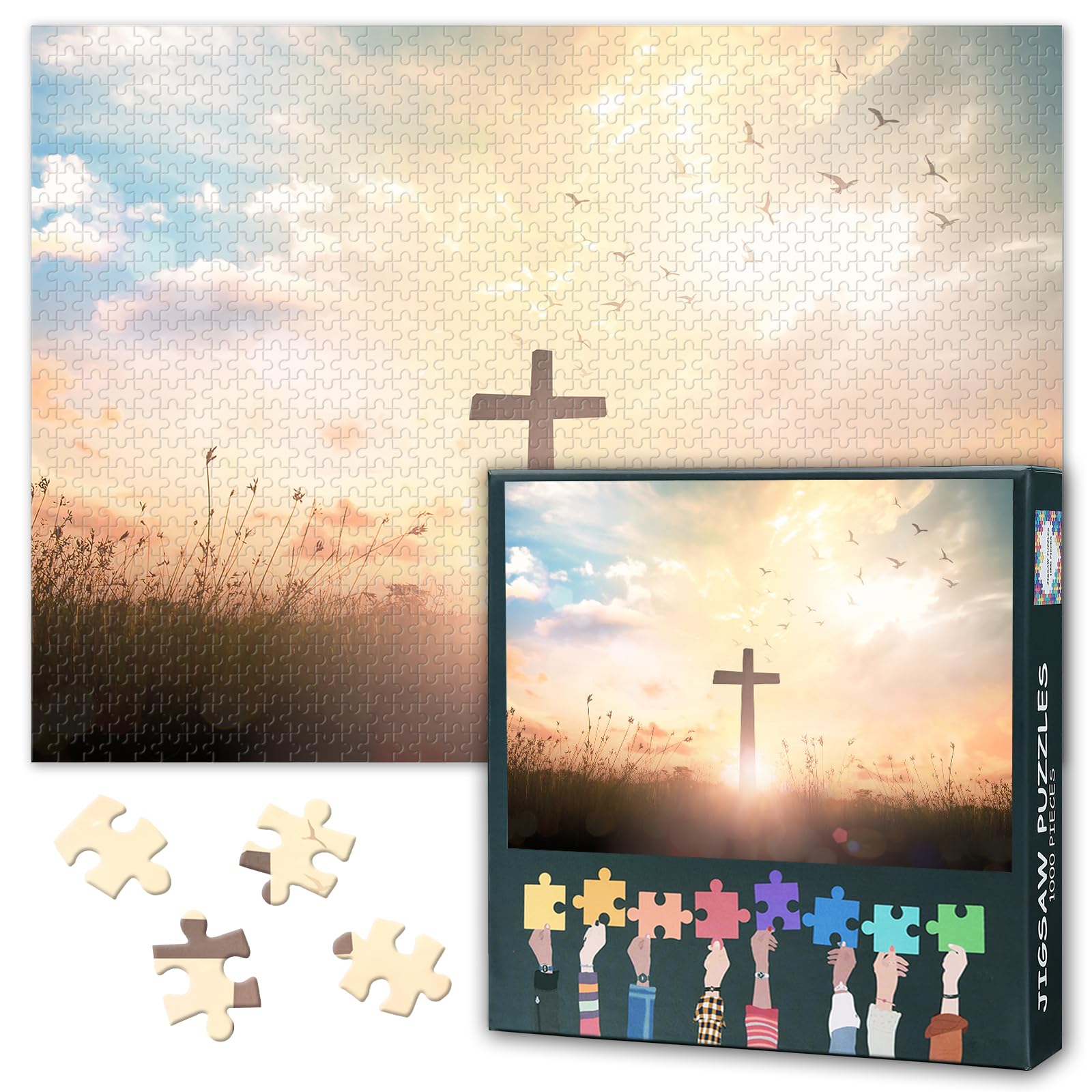 1000 Piece Jigsaw Puzzle for Adults Religious Easter Decor Jesus Christ Picture Wall Art Christian Faith Themed Puzzle Large Size 27.5x19.7 Inch