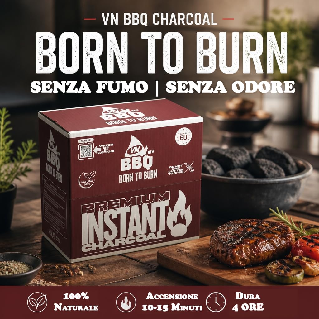 Carbone per BBQ e Grill 3kg | Bricchette Carbonella Senza Fumo Senza Odore | Accensione 10–15 min | Brace Uniforme 4 Ore | 100% Naturale Vegetale | Qualità Ristorazione