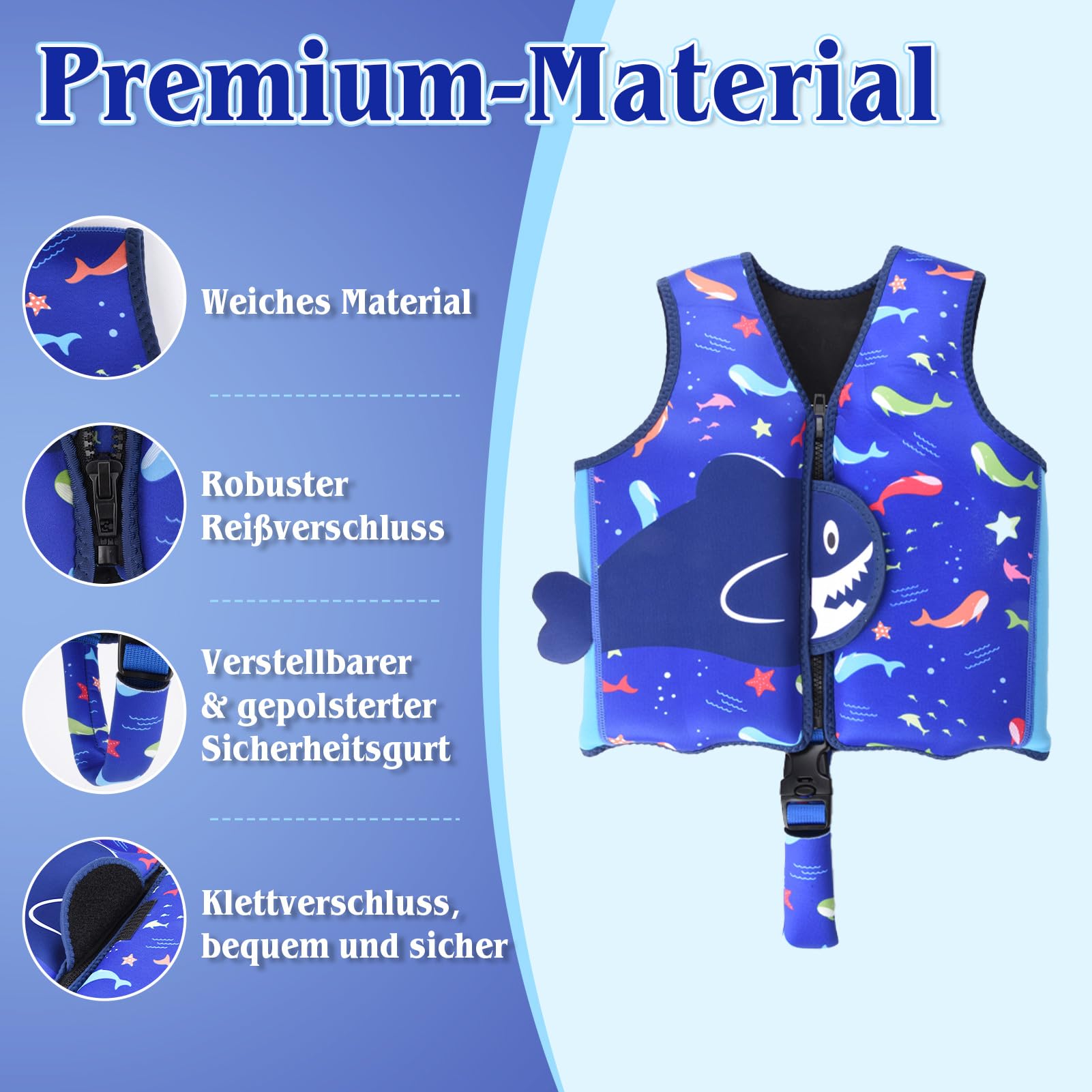 Nigecue Hochwertige Schwimmweste aus Neopren, ideale Schwimmhilfe für Baby Kinder Jungen und Mädchen, Verstellbarem Schrittgurt, inkl. Kordelzugtasche