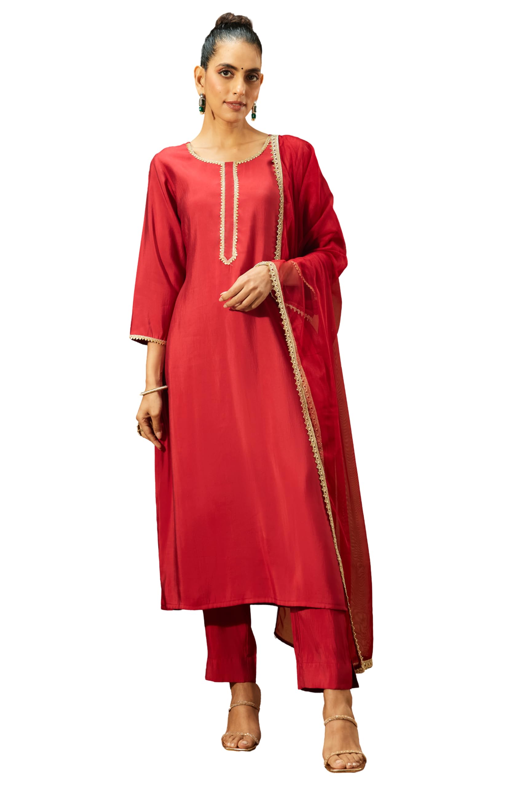 Women's Chanderi Silk Yoke Design Straight Kurta Set-image-44
