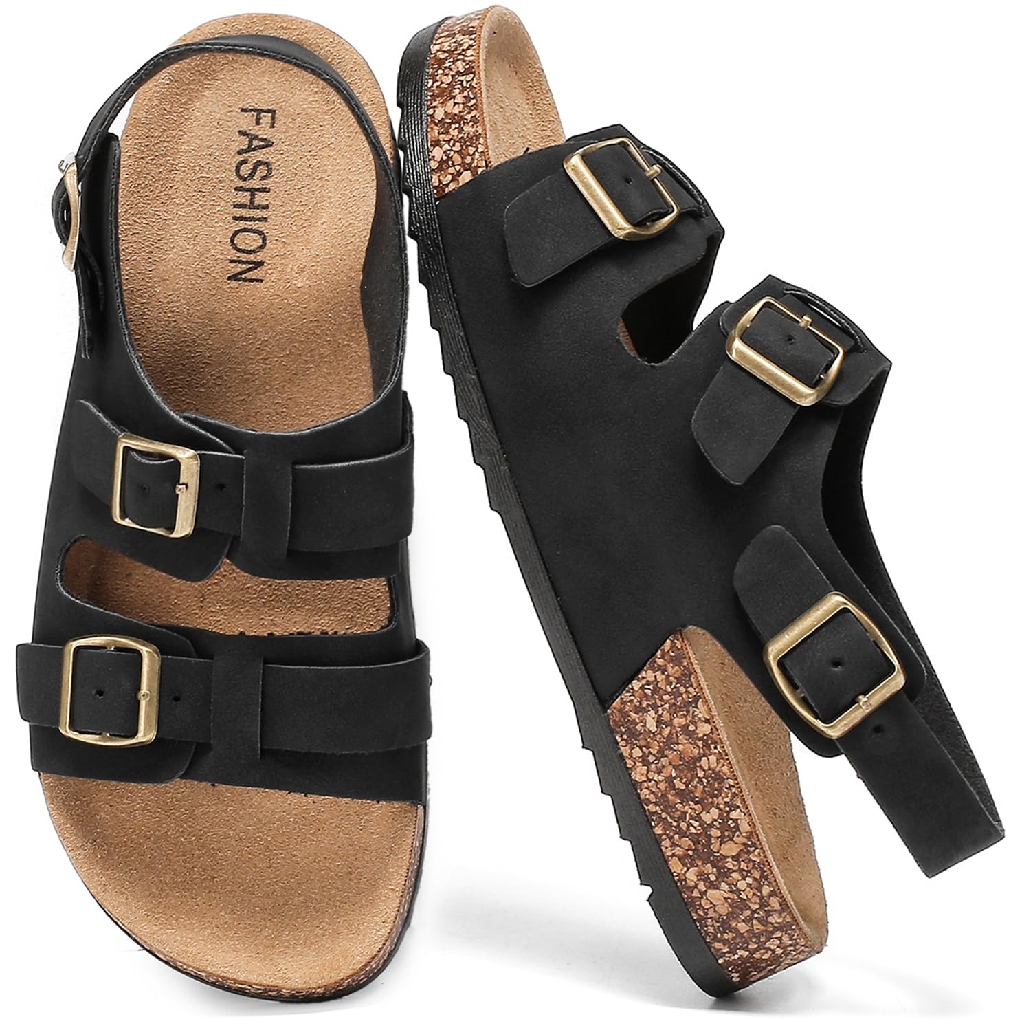 Jifenkla Pantoletten Sandalen Damen Mit Kork Fußbett Schlappen Sommer Verstellbaren Riemen Hausschuhe Sandalens Herren Rutschfest Latschen Gummisohle Bequeme Schuhe für Trekking Sandaletten