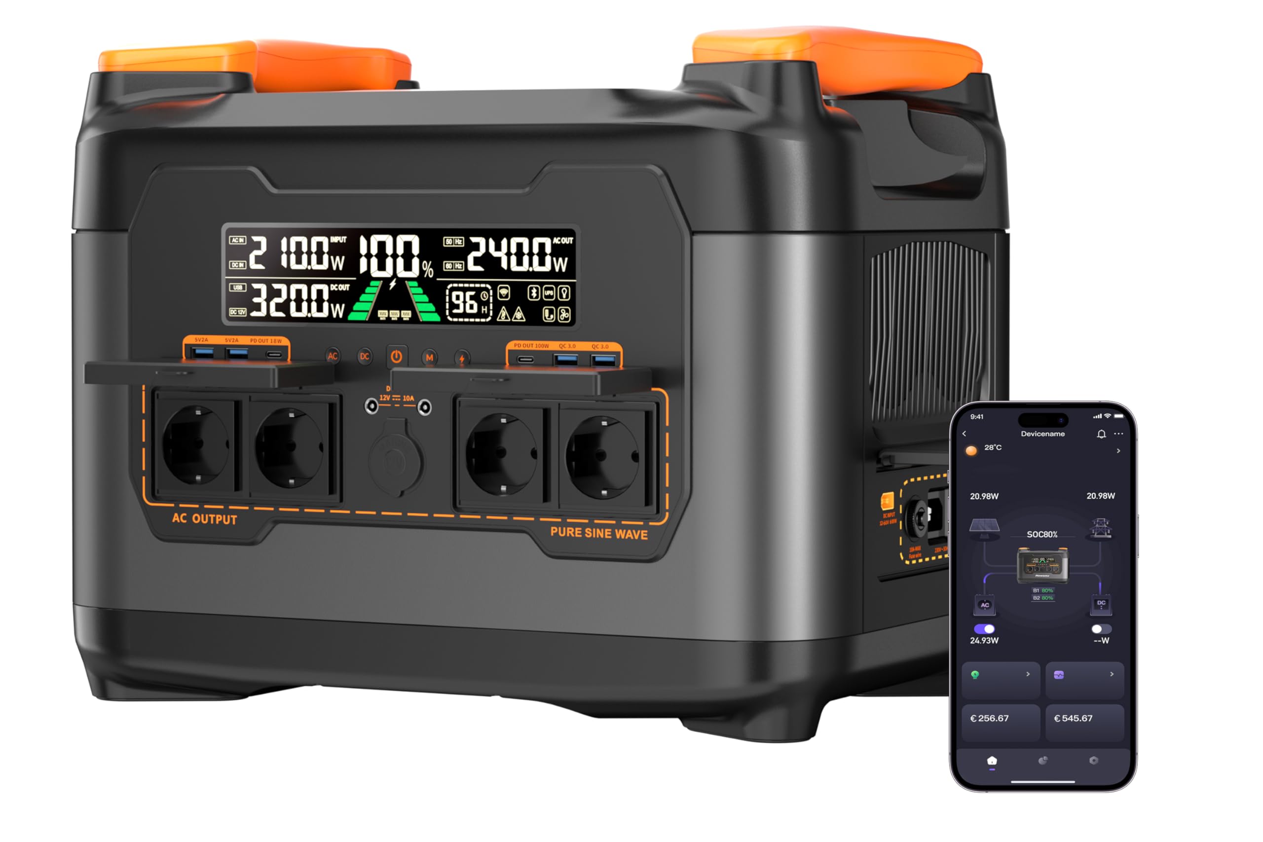Estación de energía portátil S2400, 2048 Wh/2400 W LiFePO4, generador solar, 1,5 horas de carga rápida, 13 puertos, generador de energía móvil para camping, casa, viajes al aire libre