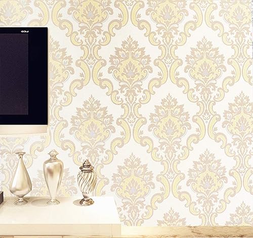 Miniatura 2 de Papel tapiz vintage de damasco dorado, papel adhesivo de vinilo para encimeras de tocador, cajón, rollo de hoja de 17.7 x 100 pulgadas