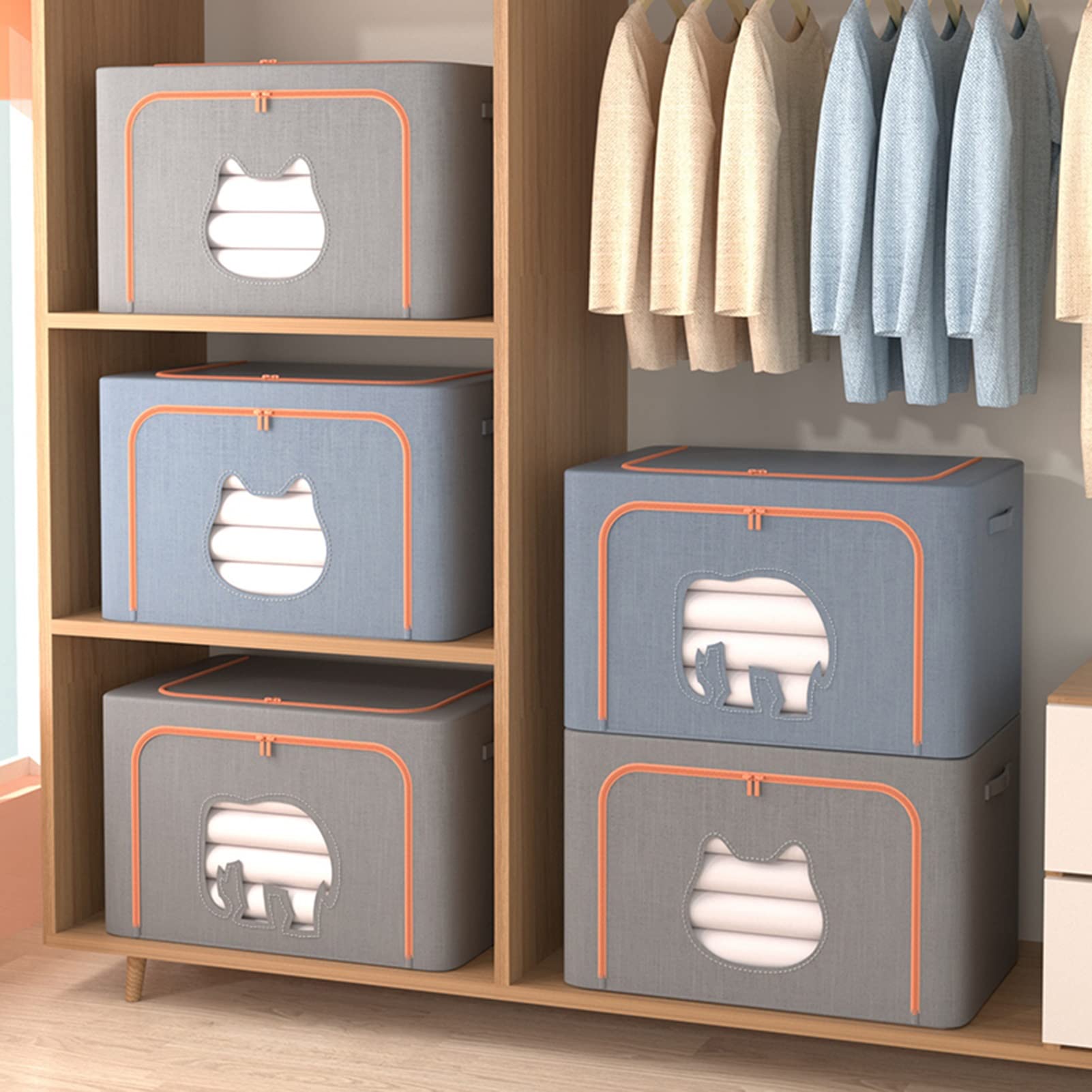Caja De Almacenamiento De Tela Caja De Almacenamiento De Ropa para El Hogar Caja De Almacenamiento De Dormitorio Plegable Impermeable Fuerte Capacidad De Carga (Color : Gris, S : 60x42x40cm)