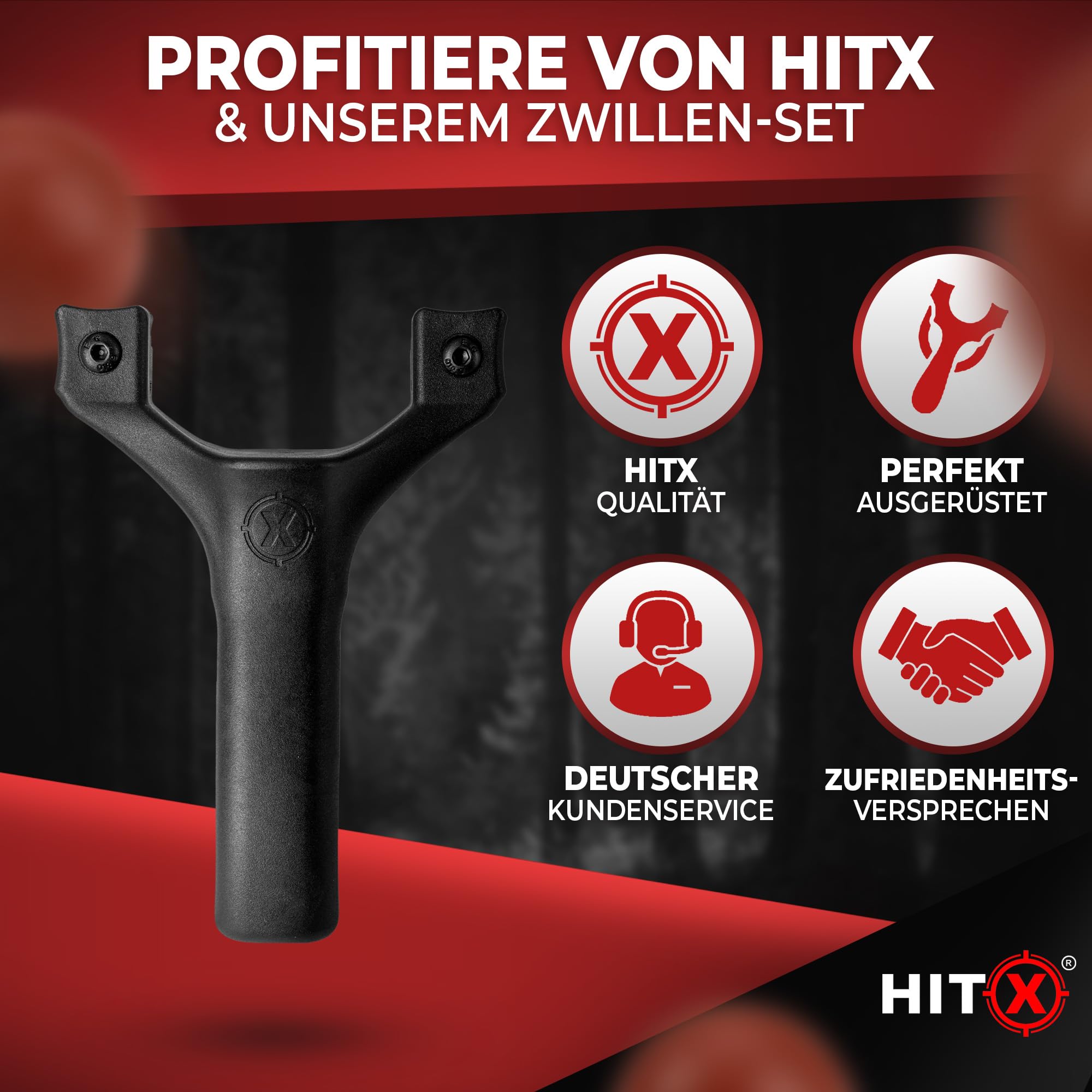 HITX® Zwille Steinschleuder Profi Set [Gamma] | Für Große Hände & Mit Einfacher Clip-Technik | Slingshot Schleuder mit Gummiband Extra Stark | Zwille in Bundle Sets mit Ersatzgummi + Tonkugeln