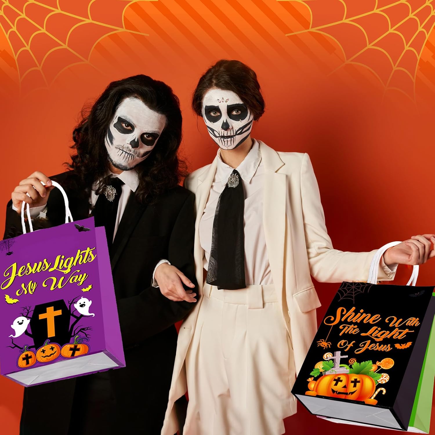 Trandraft 48 Pieces Christian Halloween Paper Bags Bulk Jesus Halloween Treat Bags with Handle Religious Halloween Paper Goodie Bags Small Candy Bags for Halloween Party Decor Gift - Image 6