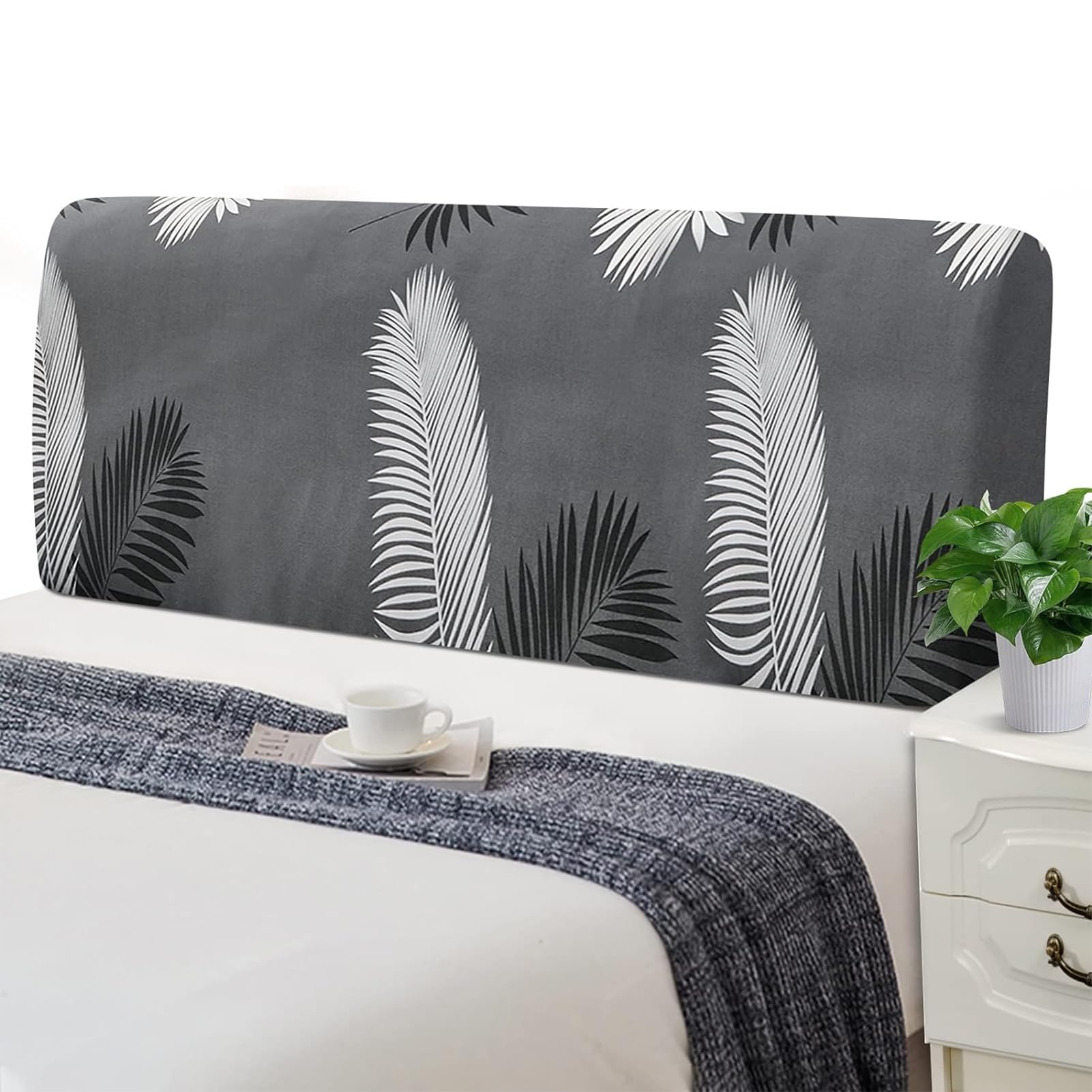Copertura della Testata del Letto Stretch Slipcover, Lavabile Ispessire Elastico all-Inclusive Protezione della Decorazione del Letto,Grigio,1.8m