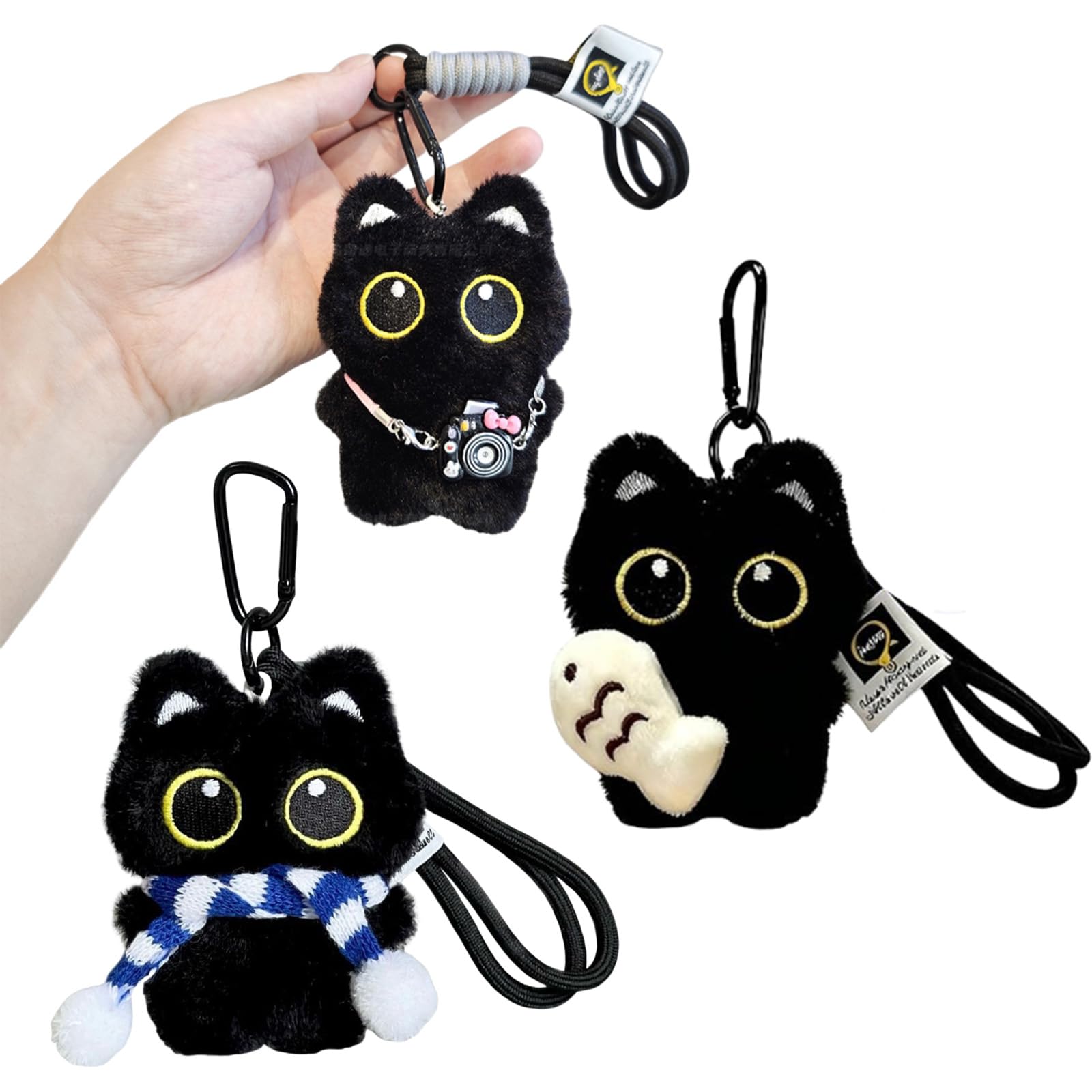 5 Piece Cat Plush Keychain, Cute Bag Charm Accessories, Soft Plush Cat Keychain, Squeaky Black Cat Design, Unique Cat Gifts For Cat Lovers, Backpack Purse Key Ring Decor, Stuffed Cat Plushie-image-23