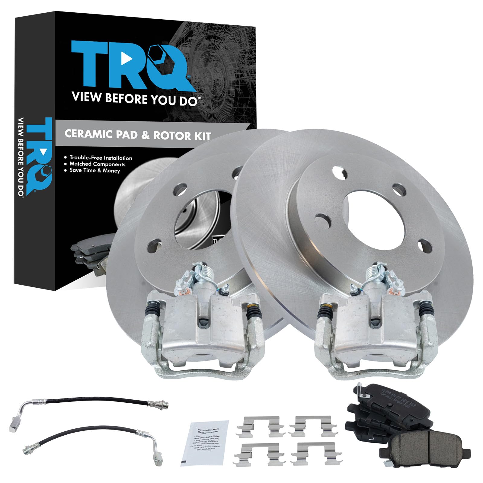 TRQ Rear Brake Pad &amp; Rotor Kit Ceramic Compatible with 2011-2013 Chevrolet Impala 2014-2016 Impala Limited