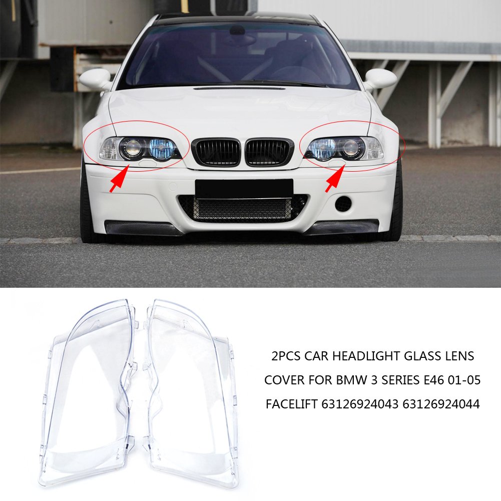 GOTOTOP Cubierta de lente de faro delantero, cubiertas de faro derecho e izquierdo para coche Serie 3 E46 01-05 facelift 63126924043 63126924044