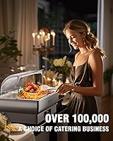 Vista 5 de PYY Electric Chafing Dish Buffet Set, Roll Top Chafing Dish, Stainless Steel Chaffing Server Set Chafer for Catering,Buffets (2 Half-Size with Lid)