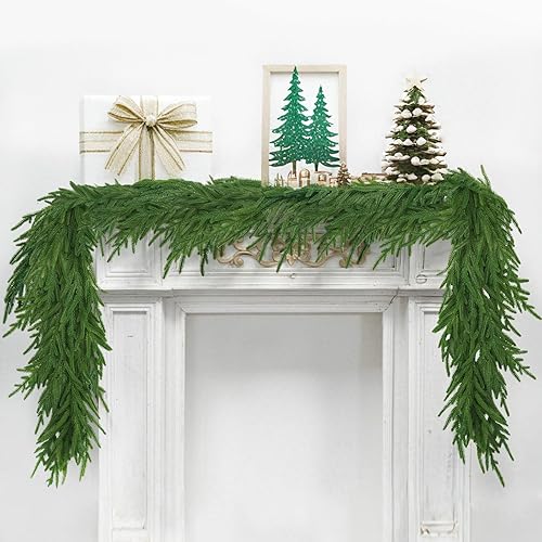 Krissing Paquete de 2 guirnaldas de pino Norfolk, 17.2 pies, guirnalda de vegetación artificial de Navidad de tacto real, vid de vegetación