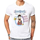Camiseta Espartanos cual es vuestro Oficio, Beber. Camiseta Divertida para Despedidas Solteros, Feria, Fiestas, botellon, Grupos de Amigos. S Blanco