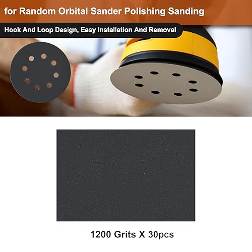 Miniatura 4 de 30 discos de lija de 5 pulgadas con gancho y bucle, 8 agujeros, papel de lija orbital de grano 1200, papel de lija redondo de carburo de silicio