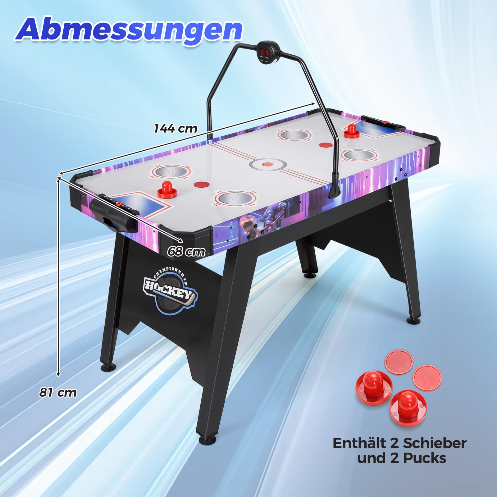 COSTWAY Airhockey Tisch mit LED-Digitalanzeige, Air Hockey Spieltisch elektrisch mit 12V Motor, Tischhockey inkl. 2 Schläger & 2 Pucks, Lufthockey Speedhockey für Zuhause, Spielzimmer & Büro
