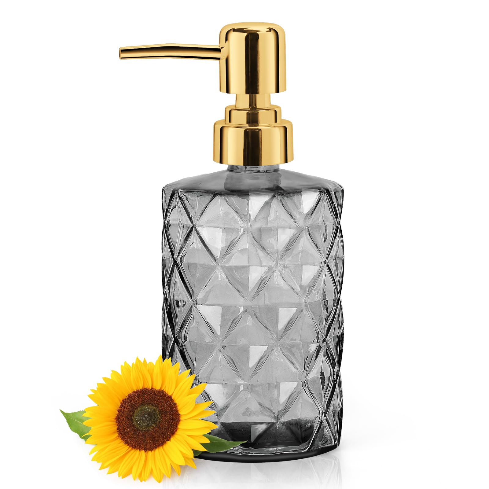 Ulable Soap Dispenser with Pump, 12oz Diamond Hand Soap Dispenser, Refillable Lotion Dispenser & Dish for Liquid, Shower Gel