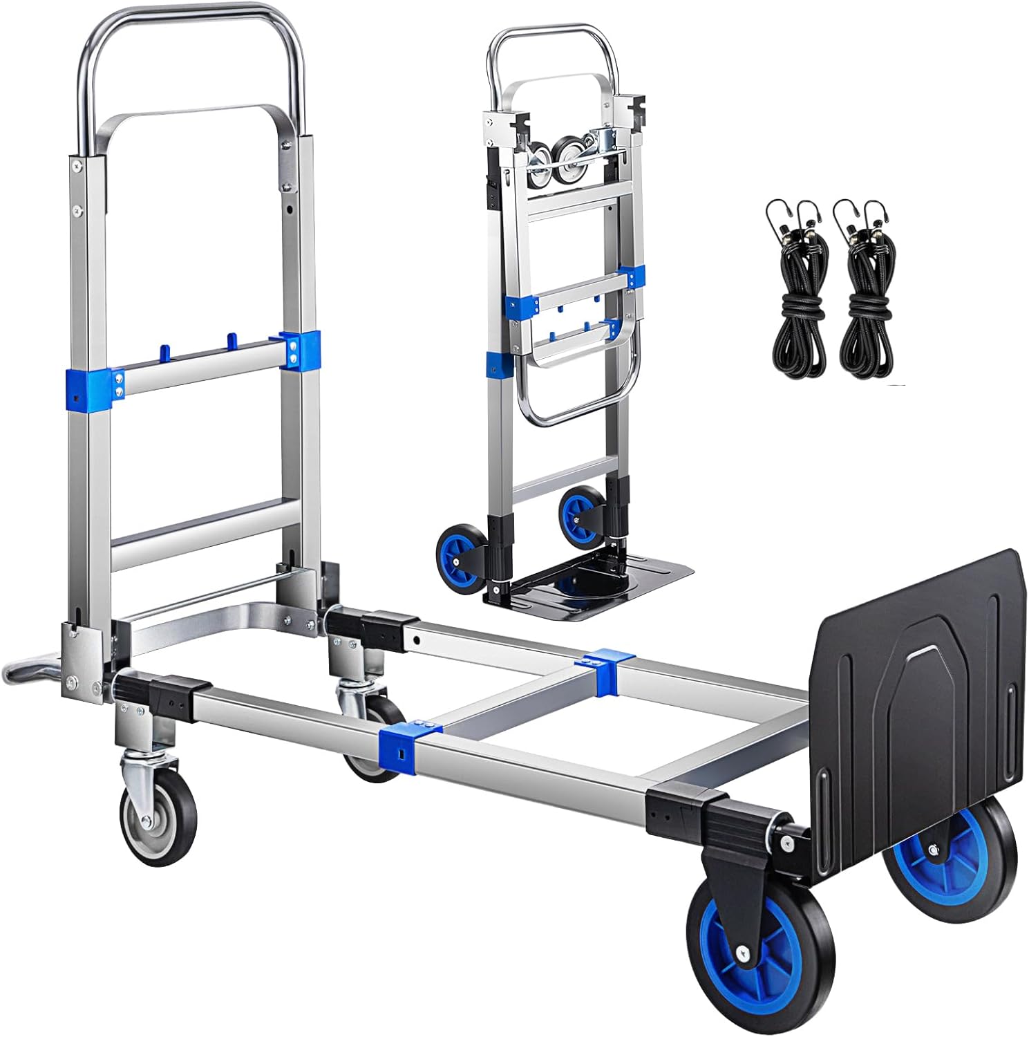 Upgraded 3 in 1 Convertible Hand Truck Aluminium Dolly Cart with Wheels Folding Hand Truck 660lbs Capacity, Collapsible Dolly and Retractable Handle for Warehouse Supermarket