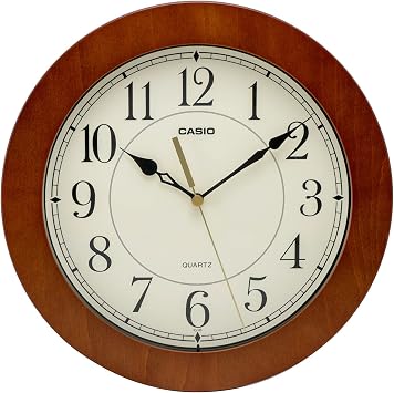 CASIO Wall Clock, Brown Analog Wooden Frame, Wooden Texture IQ-135-5JF