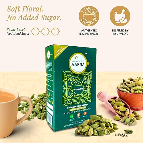Miniatura 6 de Bagan of Aarna Instant Cardamom Chai, mezcla de té especiado totalmente natural, auténtico polvo de chai con sabor natural, hace 10 tazas (sin