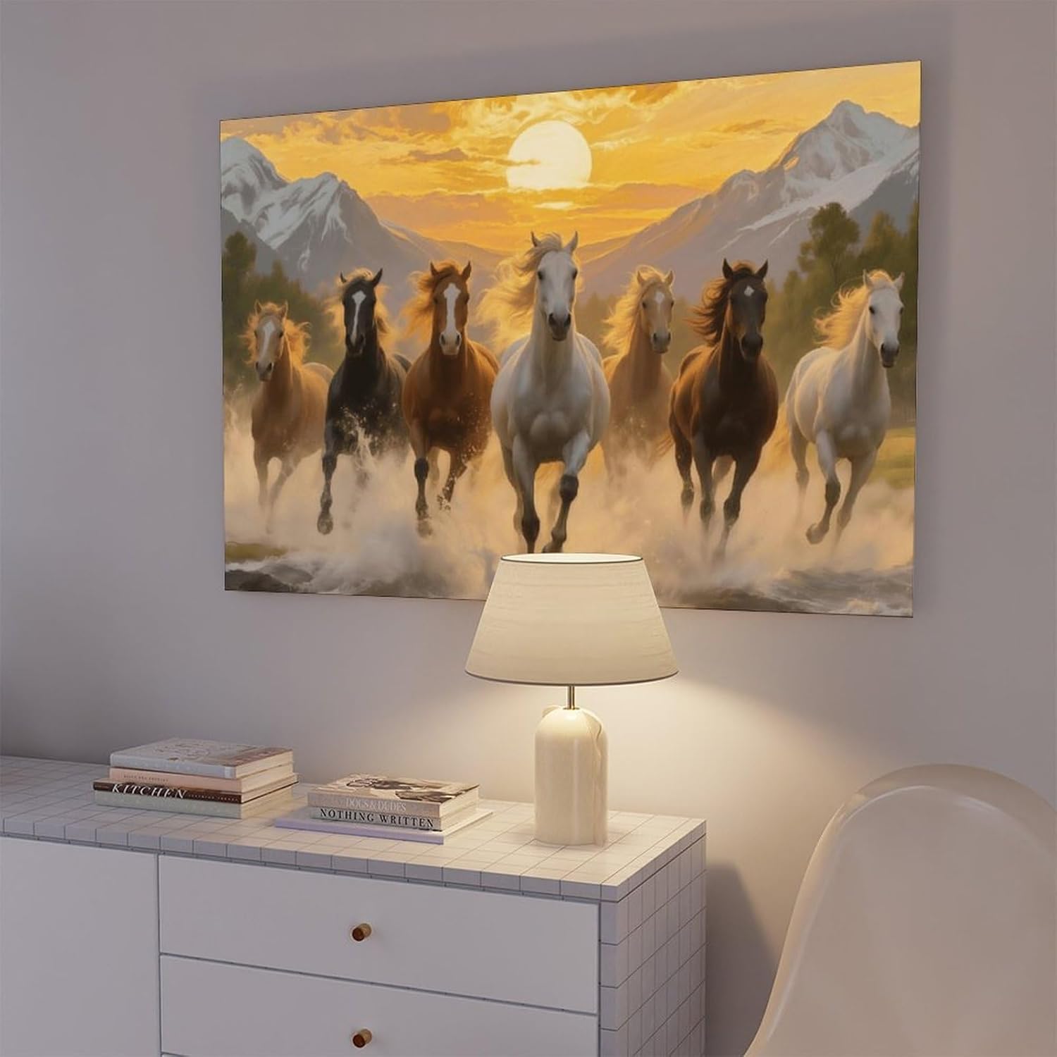 Seven Horses Running Painting With Sunrise. Canvas Poster Wall Art Print - Bedroom Office Bathroom Living Room Decor Unframe-style12x18inch(30x45cm) - Image 7
