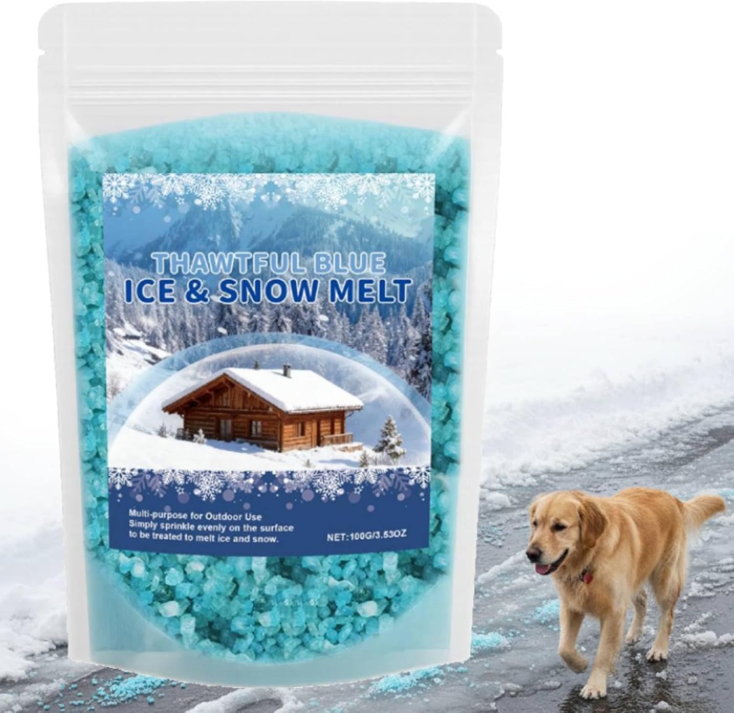 2026 Ice & Snow Melt - Fast Acting Granular Rock Salt for Driveways & Sidewalks, Fast-Acting Blue Ice Melt Pellets, Melts Ic-e Down to -16°c (3°f), Low Corrosion, Resealable 100g Bag (1 Pack)