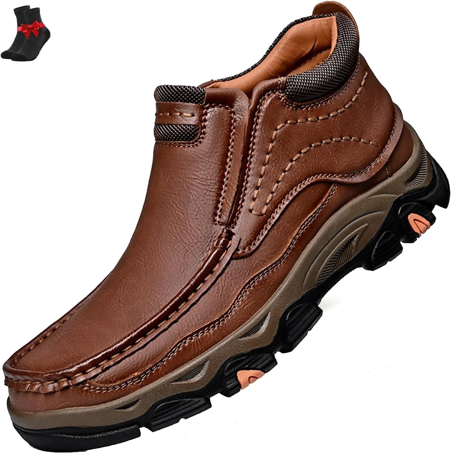 Men's Comfortable Breathable Leather Ankle Boots, Casual Moccasin Chukka Boot Non-Slip Hiking Driving Shoes