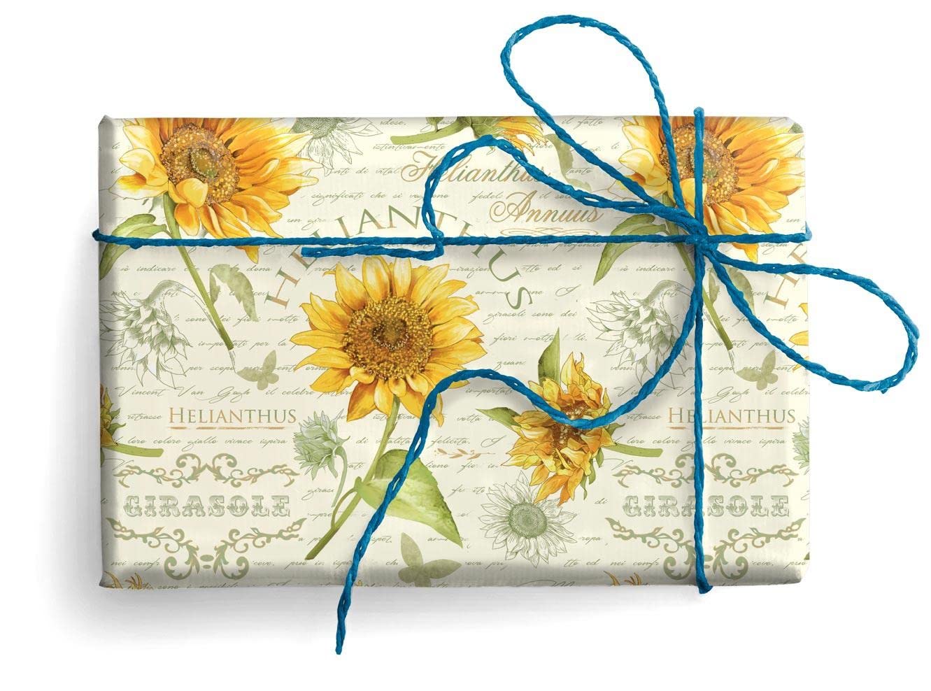 Kartos Sunflowers Italian Wrapping Paper, Folded, 20"x27.5, 2 Sheets