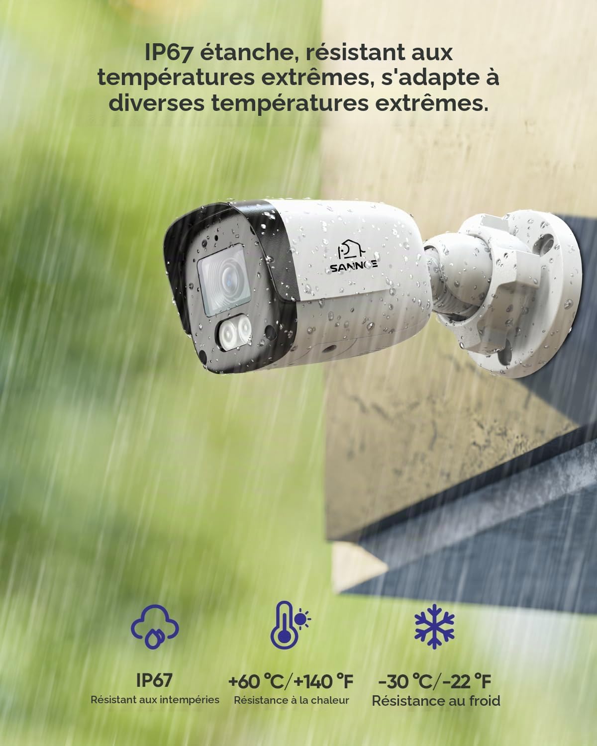 SANNCE Caméra de Sécurité POE 5MP CCTV avec Détection des Humains/Véhicules, Audio Bidirectionnel, Enregistrement de Surveillance Extérieure 24/7, Détection Intelligente de Mouvement AI 2.0