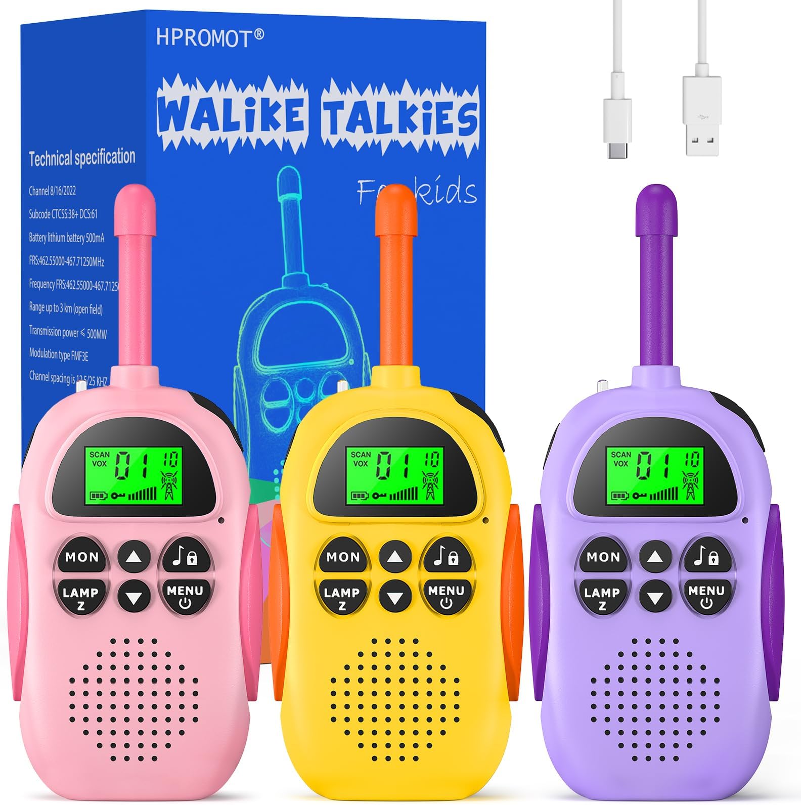 Walkie Talkies for Kids Rechargeable Toys for 3-12 Years Boys Girls,16 Channels 2 Way Radio Toy Christmas Birthday Gifts for Girls Boys Ages 3-12 Camping Hiking Outdoor Games