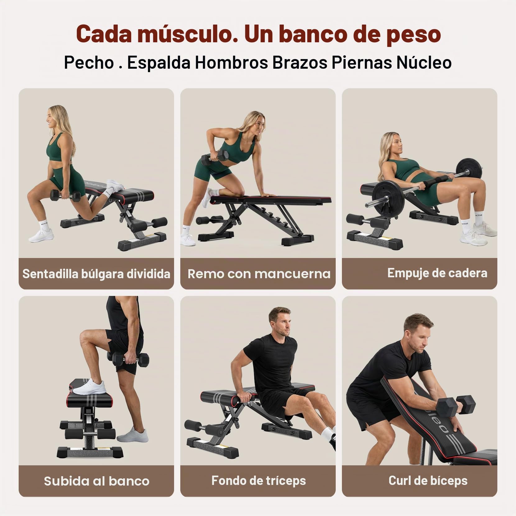 YOLEO Banco de Pesas Ajustable Plegable, Banco de Musculación Plano, Inclinado y Declinado, Banco de Ejercicios para Entrenamiento de Cuerpo Completo, Fitness para Casa