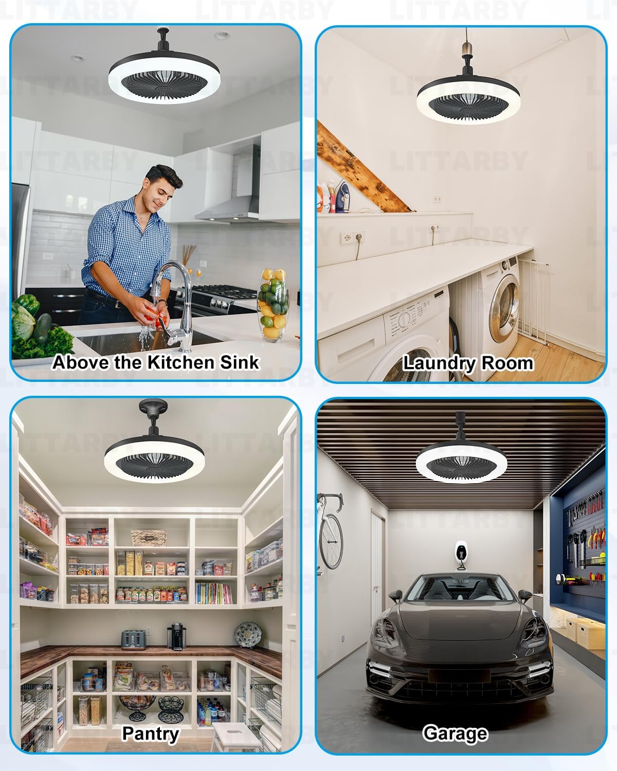 Socket Fan Light with Remote Control, 3 Colors 3000K-6500K Dimmable LED Light Bulb Fan Screw in Ceiling Fan for Bedroom, Kitchen, Storage Room, Closet, Wireless Small Ceiling Fans with Lights - Black