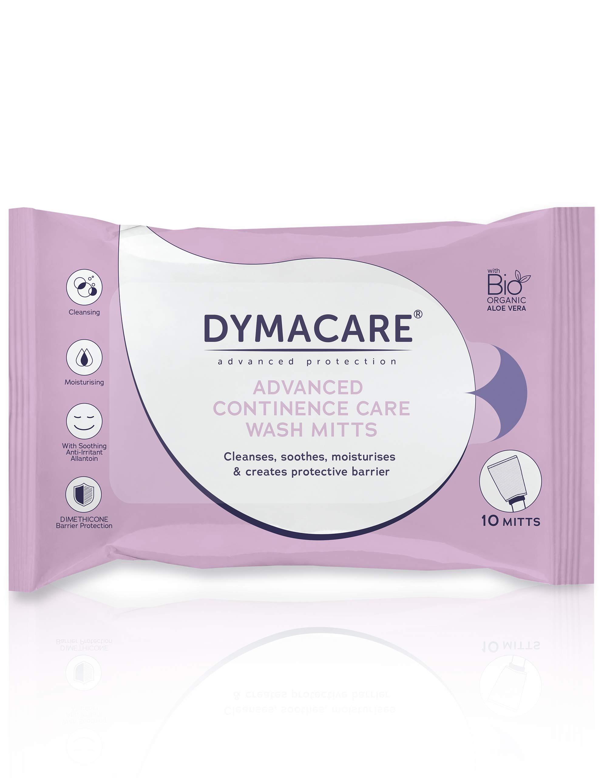 DYMACARE Advanced Continence Care Wash Mitts | Adult Fragrance-Free Premium Disposable Incontinence Skin Cleansing Cloths with Barrier Protection | 1 Pack (10 Mitts in Total)