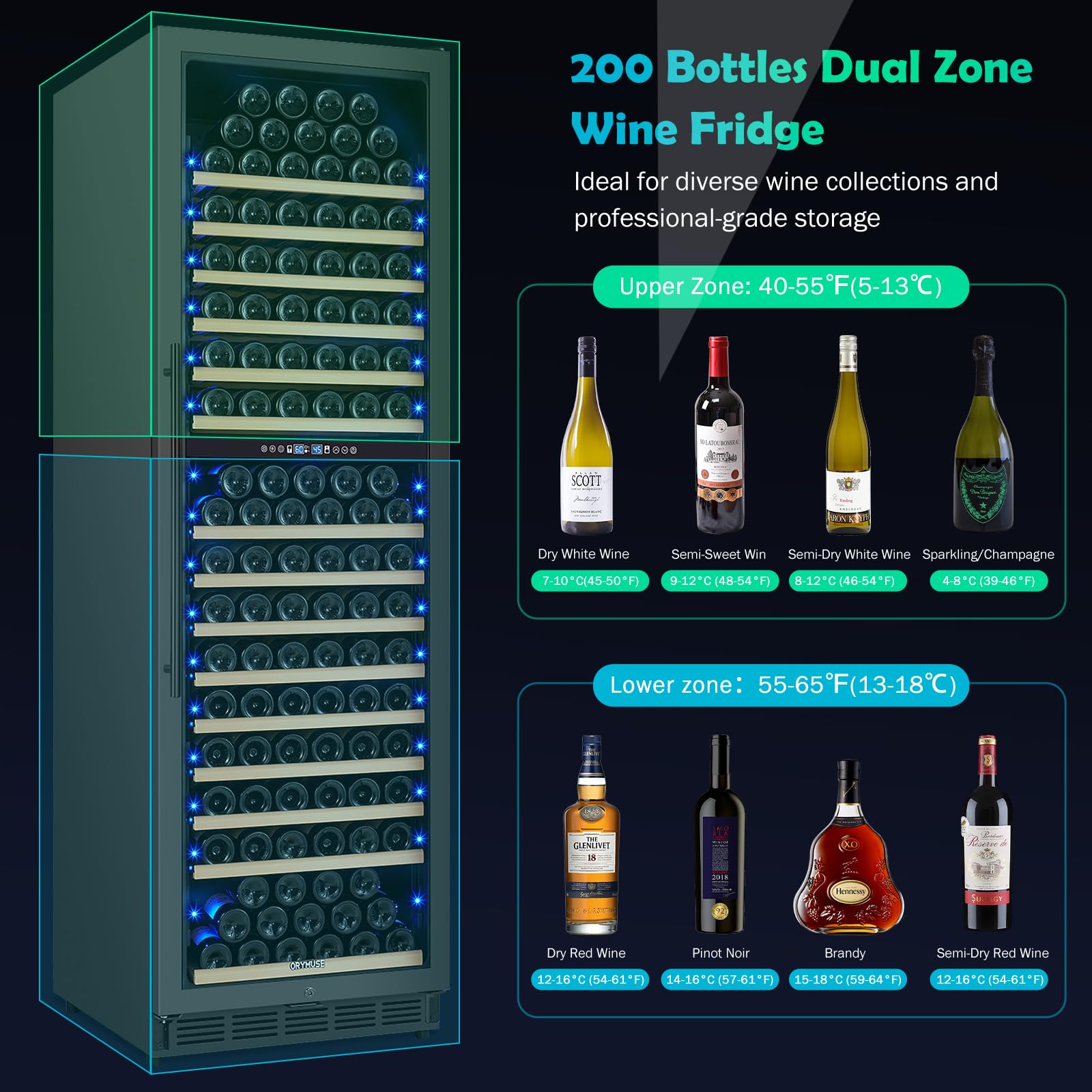 200 Bottle Dual Zone Wine Fridge – 24 Inch Large Capacity Wine Cooler Refrigerator Freestanding/Built-In with Upgraded Compressor, Low-Noise Wine Cellar & Intelligent Temperature Control - Black on Fridge.com