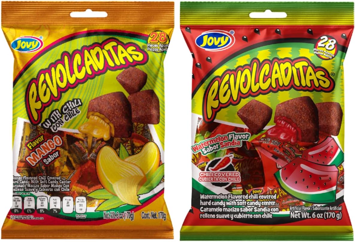 Sweet and Spicy Hard Candies Covered in Chili Powder, Watermelon and Mango Flavored Individually Wrapped Mexican Candies for Sharing, Pinatas or Goody Bag Fillers, 6 ounce Bags, (Pack of 2)
