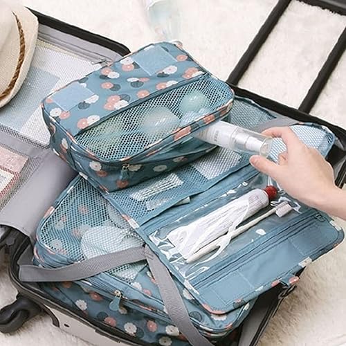 Miniatura 22 de Trawila Neceser colgante de viaje, bolsa de cosméticos, organizador de maquillaje para hombres y mujeres con gancho resistente, Flamenco azul