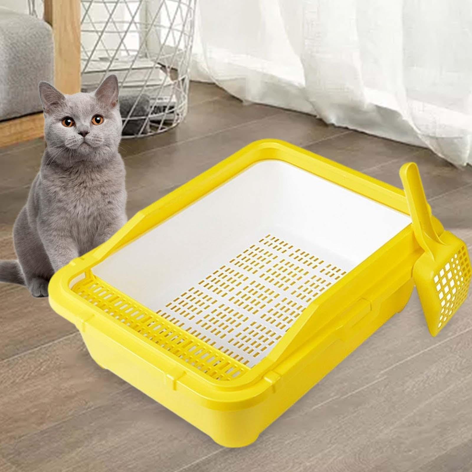 kuweta, Kuweta dla kota Otwarta kuweta Odporna na zachlapania piaskownica Kotek Nocnik Toaleta z wysokimi ściankami wszystkie rodzaje żwirku kotów(Yellow)