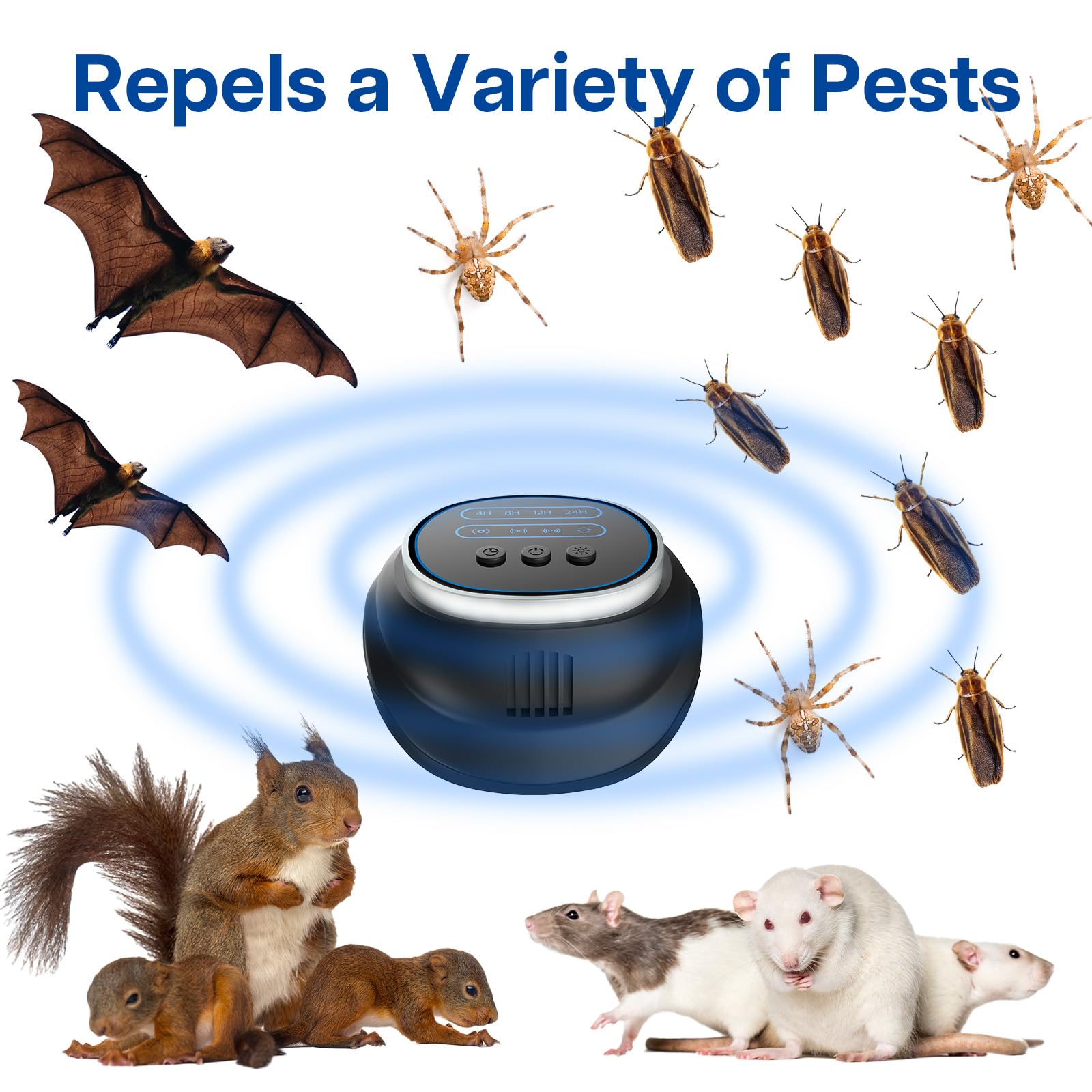 Répulsif Ultrasonique Contre Nuisibles par MMOBIEL – Plug-in Antiparasitaire Efficace pour Les Rongeurs, Souris, Rats, Araignée etc. – Répulsif Souris et Rats avec 4 Modes pour Maison, Cuisine, Garage
