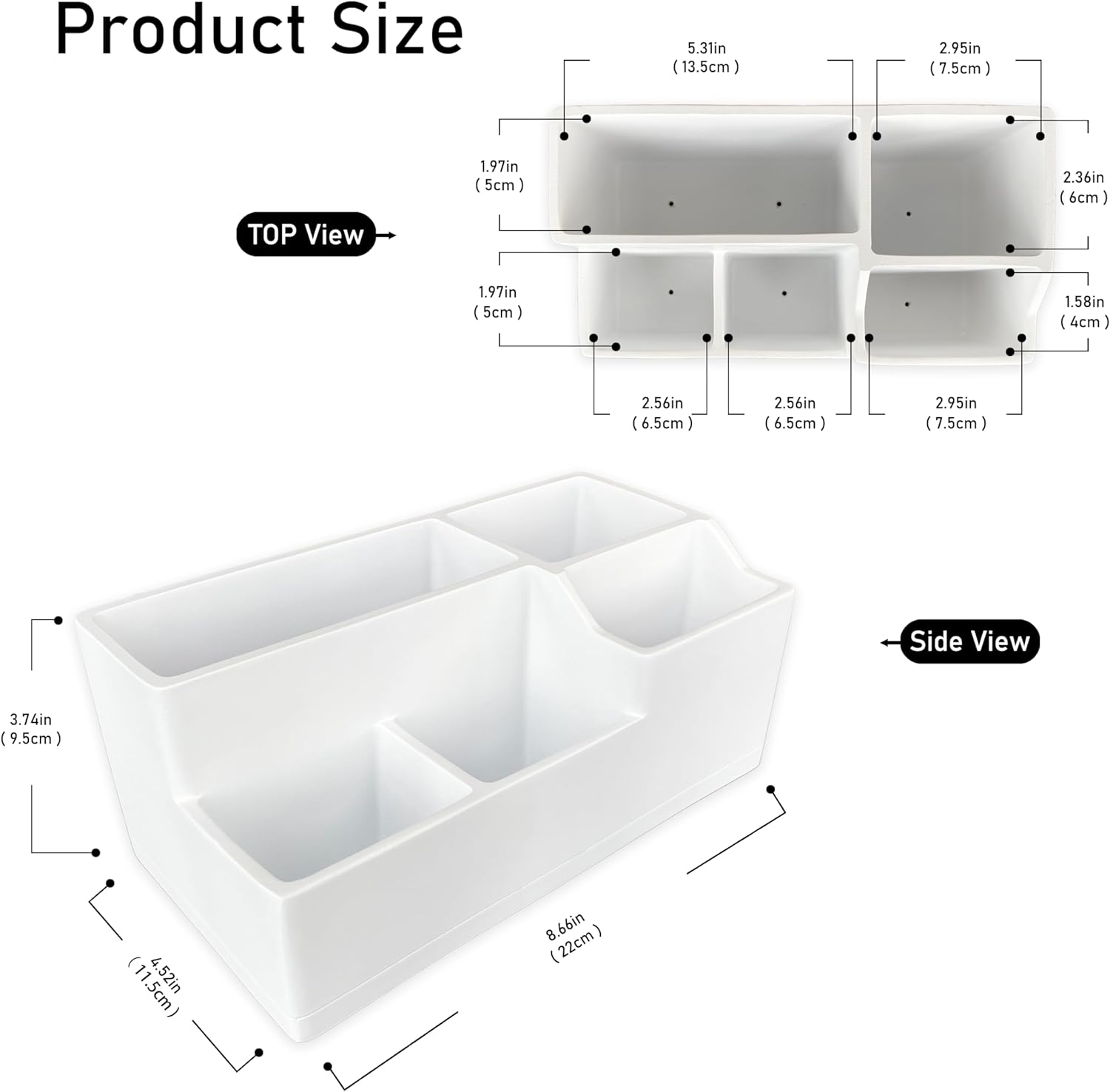 Multi Use Bathroom Toothbrush Holder, Bathroom Accessory Storage for Toothpaste- Electric Toothbrush- Razor and Other Items, Cosmetic Organizer, 5 Compartments, Resin in Soft Touch White