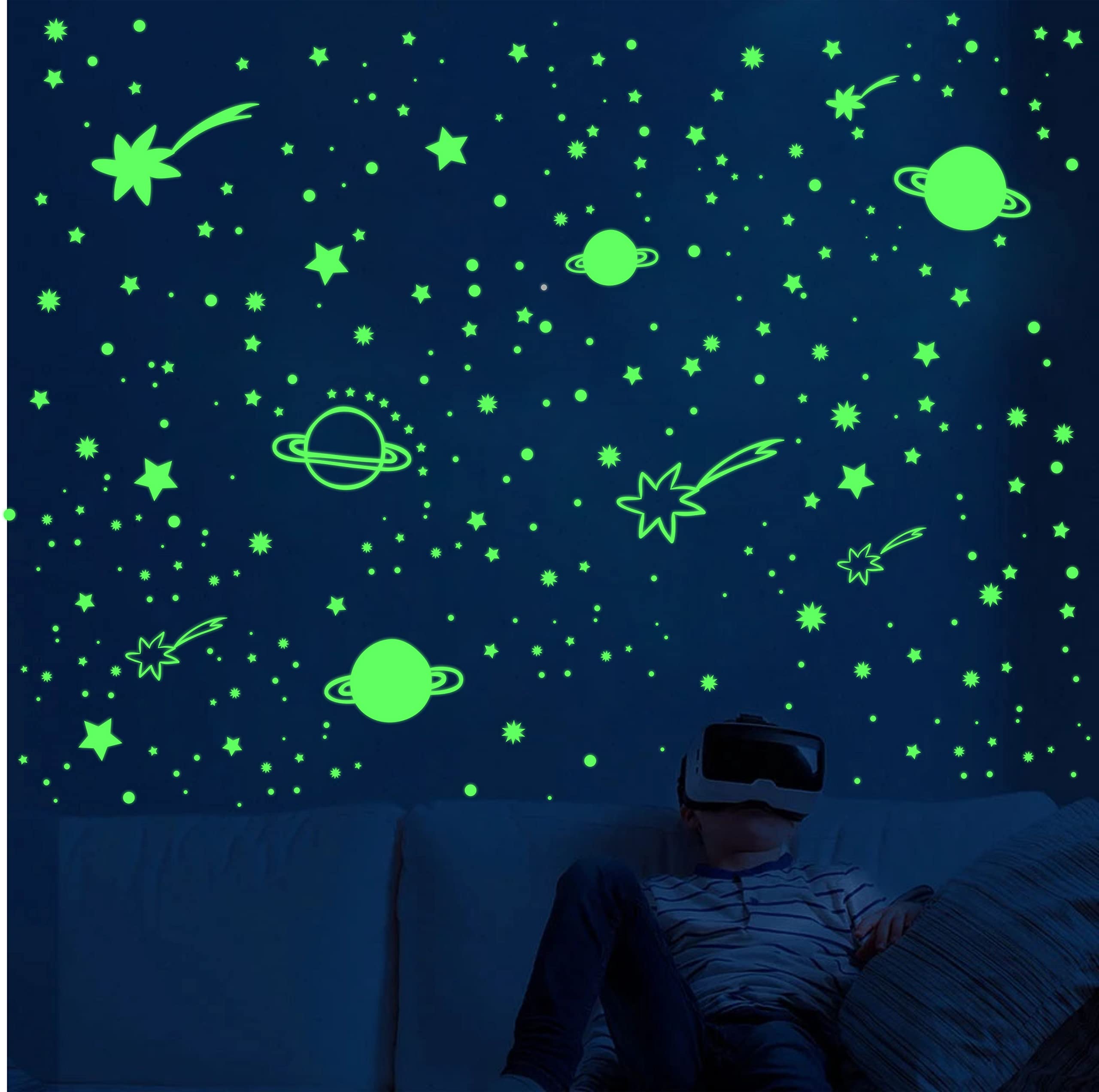 Dreamkraft Glow in The Dark Radium Vinyl Galaxy of Stars and Moons Sticker Set - 335 Total Stickers
