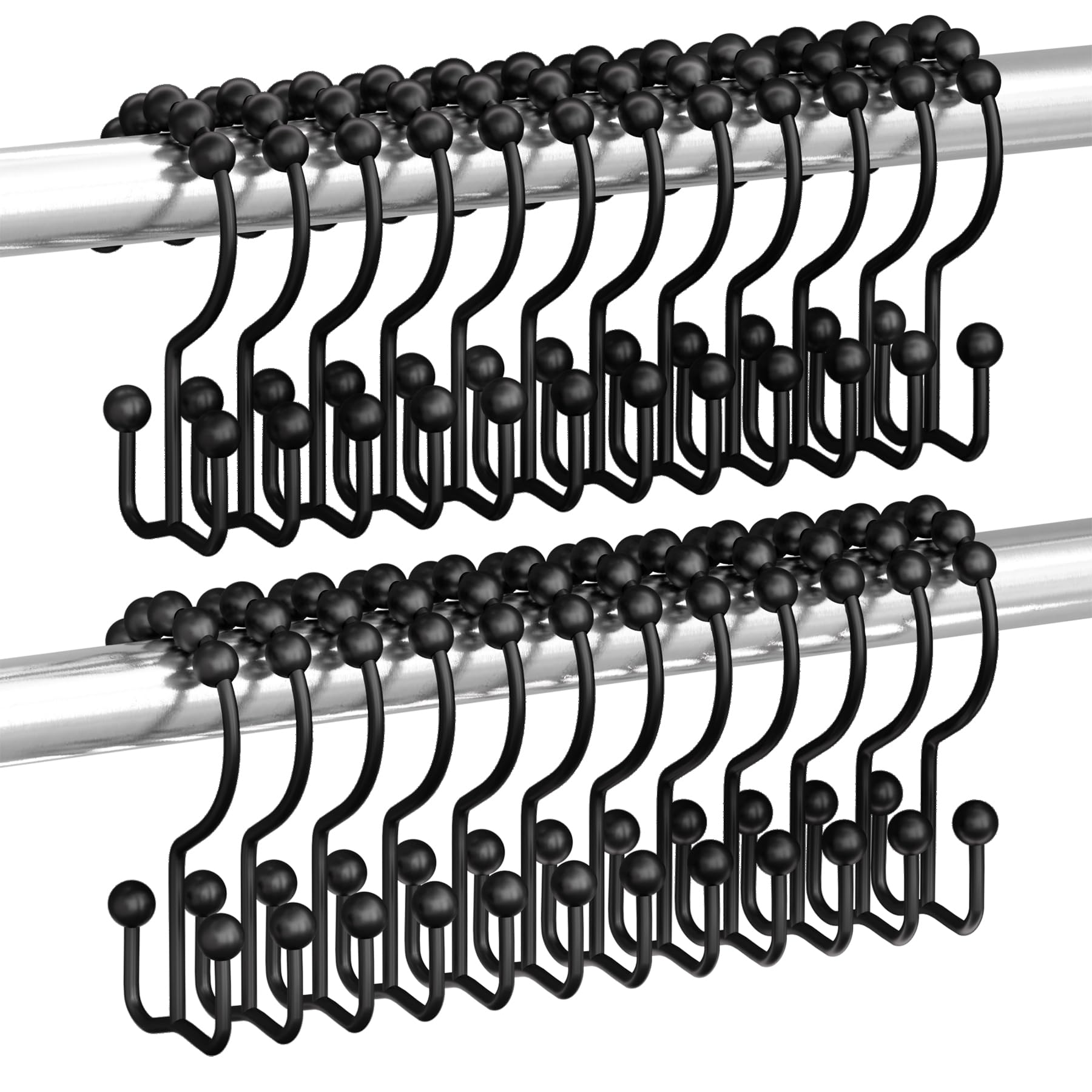 Titanker Shower Curtain Hooks Rings, Rust Resistant Metal Double Glide Shower Hooks Rings for Bathroom Shower Rods Curtains, Set of 24 Hooks - Black
