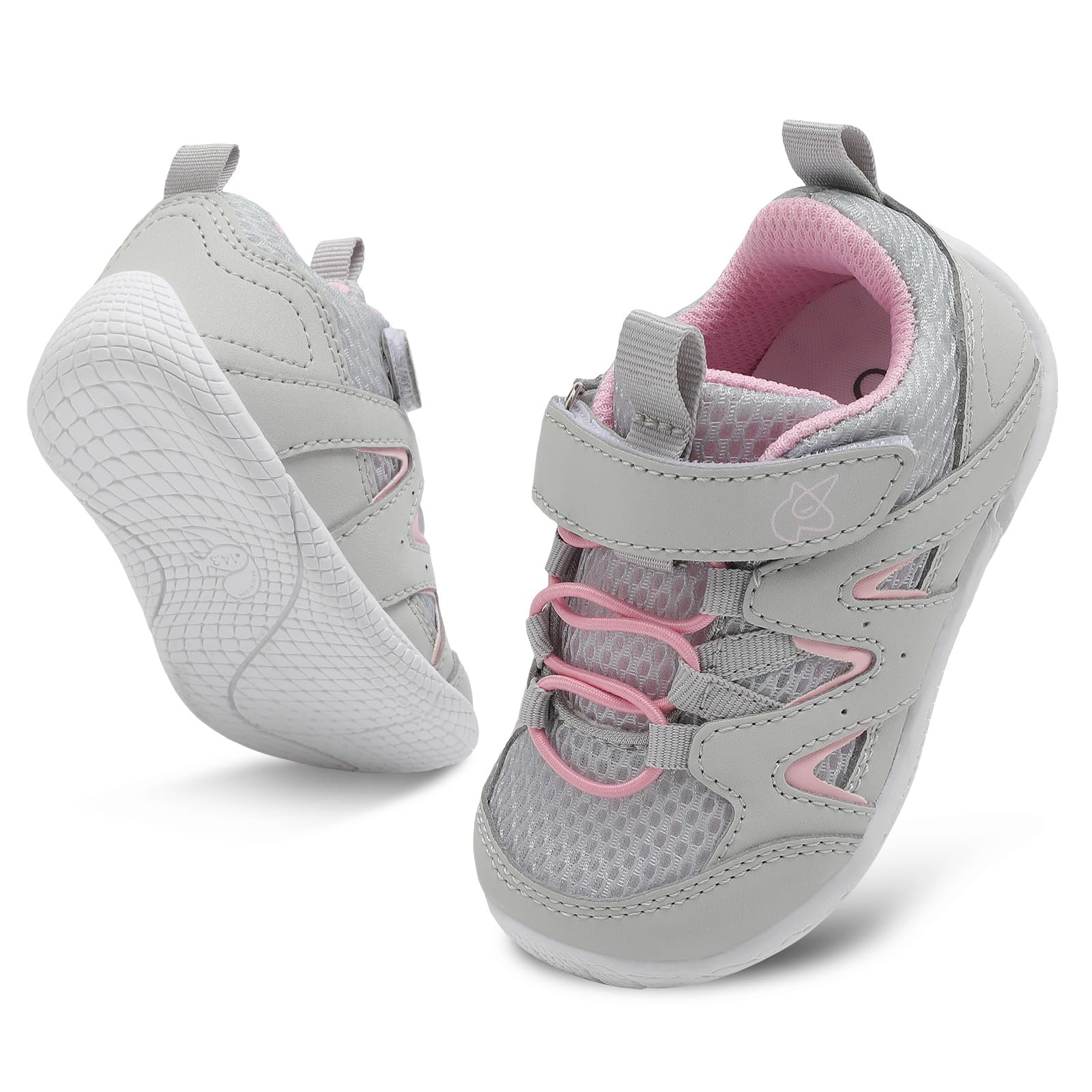 LeIsfIt Baby Boys Girls Shoes First Walking Shoes Toddler Breathable Sneakers Non-Slip Infant Sneakers Grey Pink 5-6 Toddler