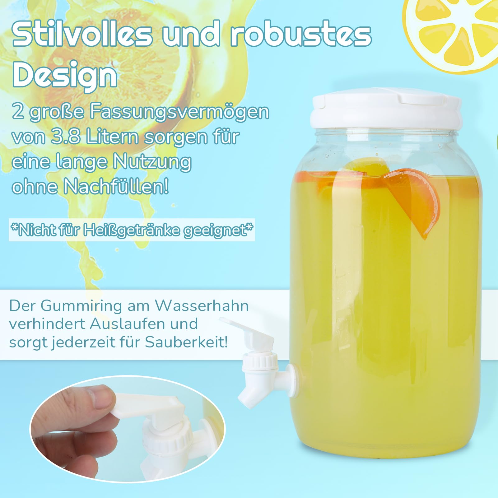 Dispenser per bevande in plastica con rubinetto, set di 2 dispenser per acqua fredda da 3 l, con rubinetto, manico e tappo a vite, per cocktail e bevande infuse, ideale per barbecue, feste e ma